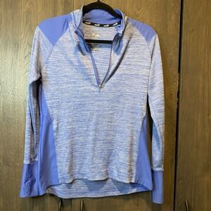 Avia Womens Quarter Zip Space Dye Pullover Blue Size M Thumbholes